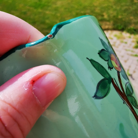 Vintage Hand Painted Green Italian Pottery Pitcher - Picture 6 of 14